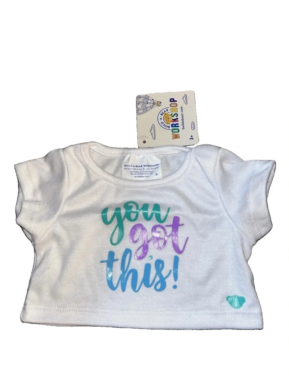 NWT Build a Bear Clothing You Got This White T-Shirt Encouragement Shirt RARE HT